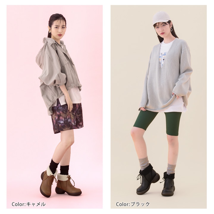 リゲッタカヌー RegettaCanoe CJES-001c エッグヒール ショートブーツ ボア リボン レディース 厚底 歩きやすい 履きやすい