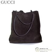 グッチ (GUCCI) スエード×レザー トート ループハンドル 肩掛け ショルダー バッグ ミニポーチ付き 101340 ダークブラウン【中古】