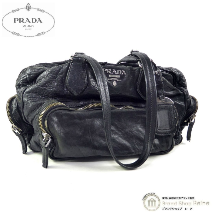 レア　PRADAプラダレザーバック　両面薔薇デザイン　黒　極美品　ビンテージ 09B4D40D-B991-42A9-8E48-