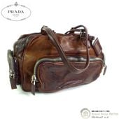 �ץ�� ��PRADA�� WASHED BAG ������ơ����� �����å���ɥ쥶�� ����ܥ����� ���ݤ� �������� �ϥ�� �Хå� BR2804 �֥饦�����š� 