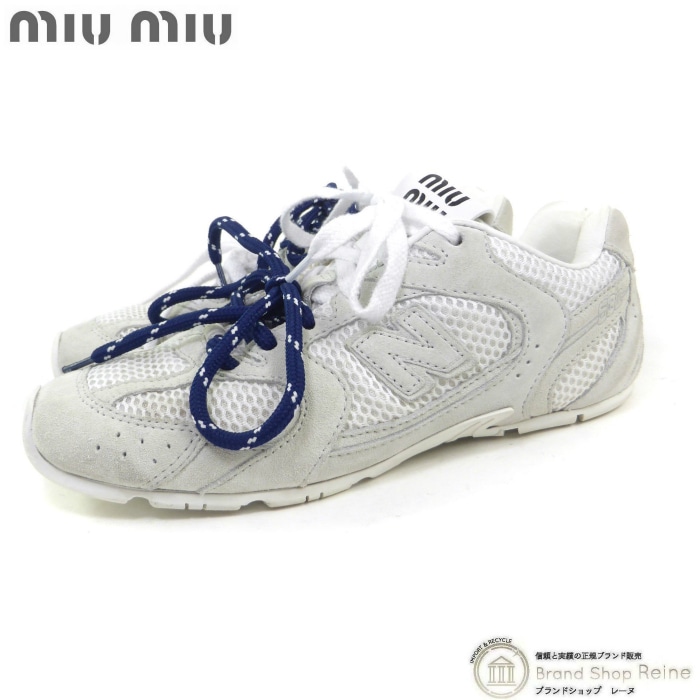 �ߥ奦�ߥ奦 ��MIUMIU�� NEW BALANCE ����� �������ɡߥ�å��� �졼�����å� ���ˡ����� 5E165E ���塼�� �� ��36 �ۥ磻�ȡ���š� 