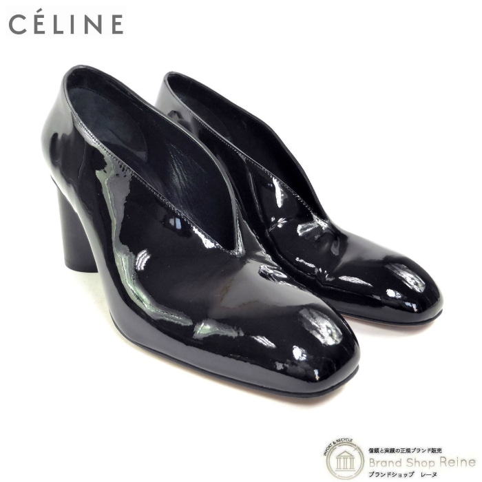 ���꡼�� ��CELINE�� �ѥƥ�ȥ쥶�� V�ͥå� �ݥ���ƥåɥȥ� �ѥ�ץ� V���å� ���塼�� �� ��36.5 �֥�å� ����� �ե����ӡ��������ʡ� ���