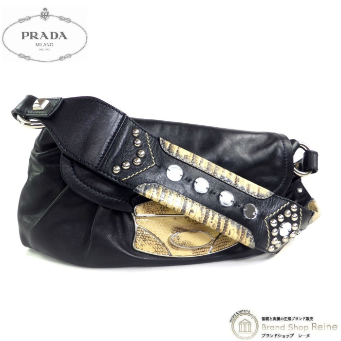 �ץ�� ��PRADA�� �쥶���ߥ����������� ������ �����å� ��󥷥����� ���ݤ� �Хå� �֥�å��ߥ١����� ������ơ�������š� 