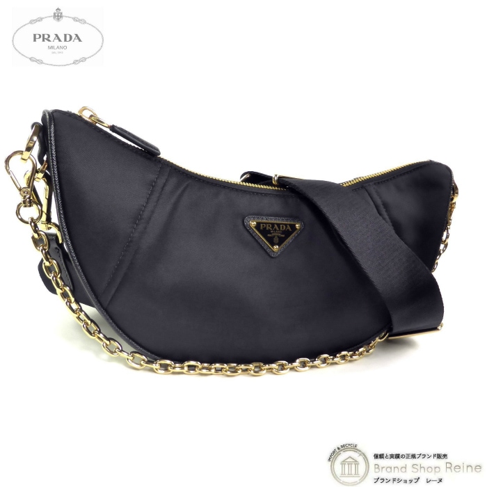 �ץ�� ��PRADA�� Demi-Lune �ɥ��� ����� Re-Nylon 2way �ϥ�� �������� �Хå� �ϡ��եࡼ�� ������ 1BH222 �֥�å��ڿ��ʡ� 