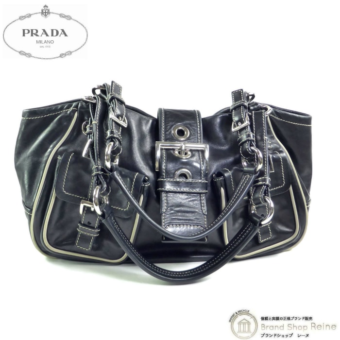 �ץ�� ��PRADA�� �ȥ饤���󥰥���� �쥶�� ���ƥå� �٥�� ���������Хå� ���ݤ��֥�å�����š� 