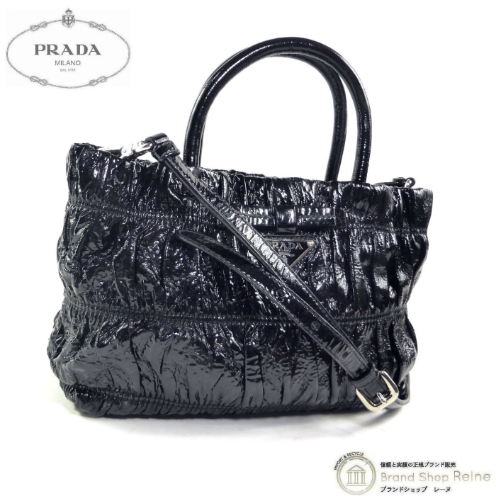 �ץ�� ��PRADA�� ���ʥ�� ���㥶�� ��ܥ� �ѥƥ�ȥ쥶�� 2way �ϥ�� �������� �Хå� �֥�å���SV������š� 