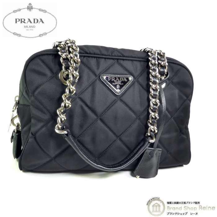�ץ�� ��PRADA�� �ʥ����� �ƥ����� ���դ� �������󥷥������Хå� 1BB072 �֥�å�����š� 
