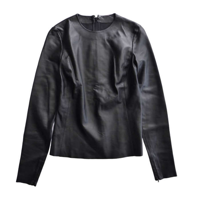 セリーヌ (CELINE) ラムスキン レザー バックジップ ブラウス #36 ブラック 20H010233 ウェア フィービー期【美品】 中古
