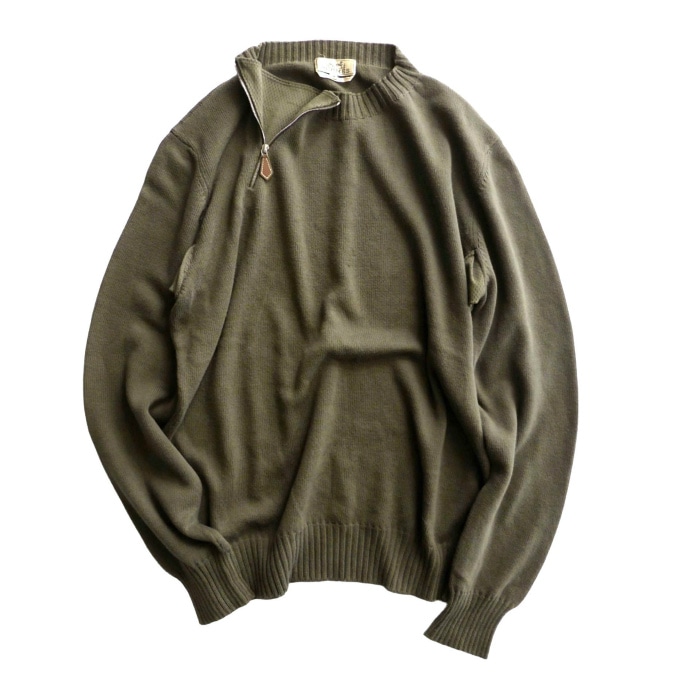 エルメス (HERMES) コットン×ウール メッシュ切替 ハーフジップ ニット トップス #M カーキ ウェア メンズ【中古】