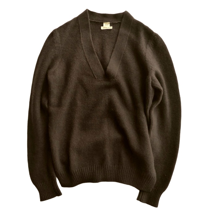 エルメス (HERMES) ヤク Vネック 鹿の子編み ニット トップス #36 ブラウン ウェア【中古】