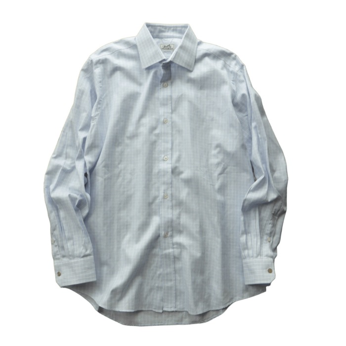 エルメス （HERMES） コットン チェック ドレス シャツ 長袖 42 ブルー