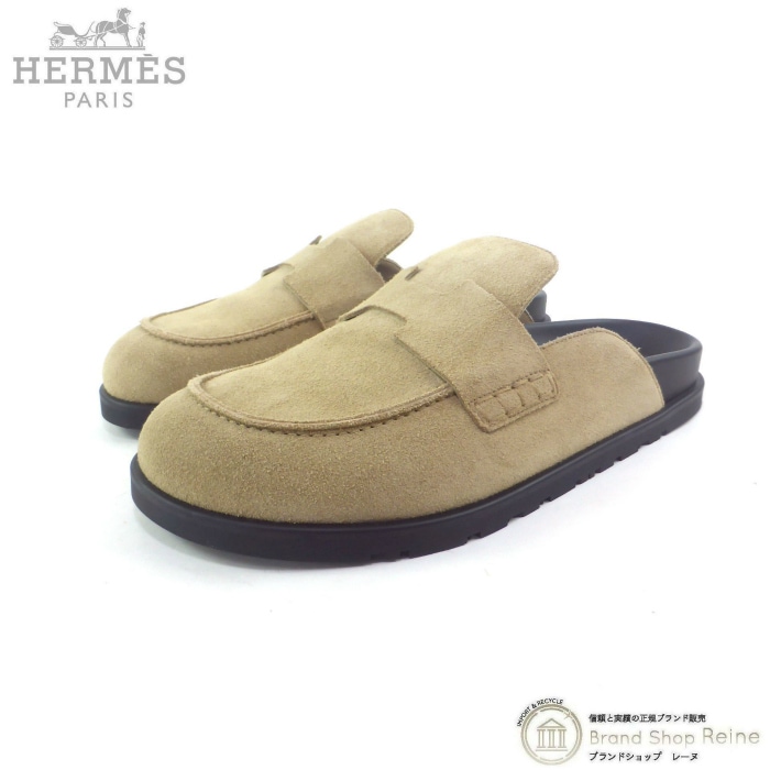 HERMES スウェード ミュールサンダル エルメス （HERMES） ヴォー・ヴェロア ミュール ゴー フラット