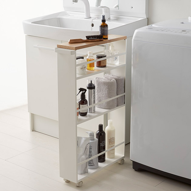 新品✩tower ハンドル付きスリムワゴン ホワイト tower 山崎実業 ハンドル付きスリムワゴン タワー ホワイト