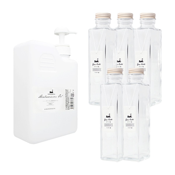 植物標本セット】ガラス瓶(角型瓶/150ml)×5本＋専用オイル1000ml