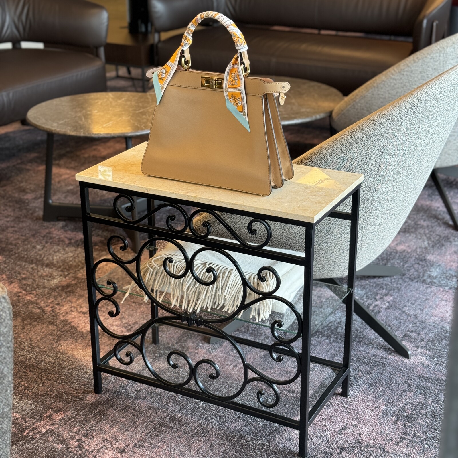 サイドテーブル ロートアイアン 大理石 レトロ アンティーク コンソールテーブル 大理石 テーブル 花台 ロートアイアン