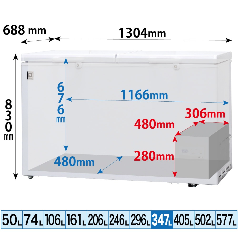 ��ޥ��� �������� ���ॹ�ȥå��� �ե꡼���֥� �緿 347L RCY-347DW - ��̳������� - ��������1304��688��830(mm) - ��ǽ�����������ϰϡ����ࡦ����ɡ���¢�� -25���+10��ˡ���®���ൡǽ�դ���LED�������������� �Υ�ե���