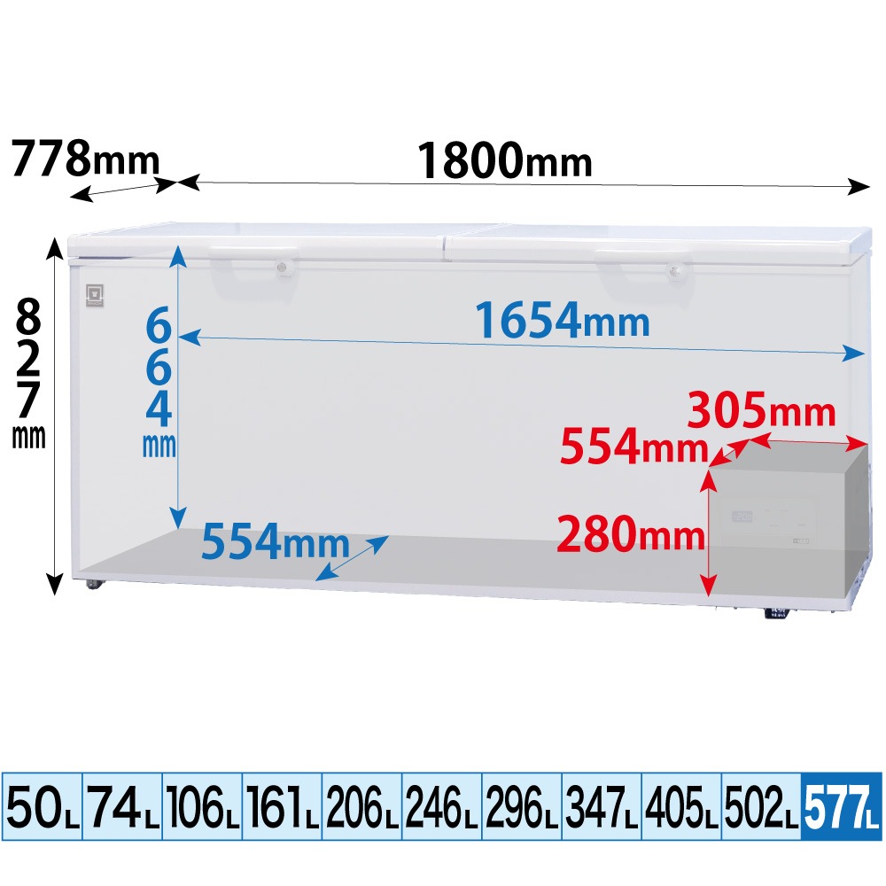 ��ޥ��� �������� ���ॹ�ȥå��� �ե꡼���֥� �緿 577L RCY-577DW - ��̳������� - ��������1800��778��827(mm) - ��ǽ�����������ϰϡ����ࡦ����ɡ���¢�� -25���+10��ˡ���®���ൡǽ�դ���LED�������������� �Υ�ե���