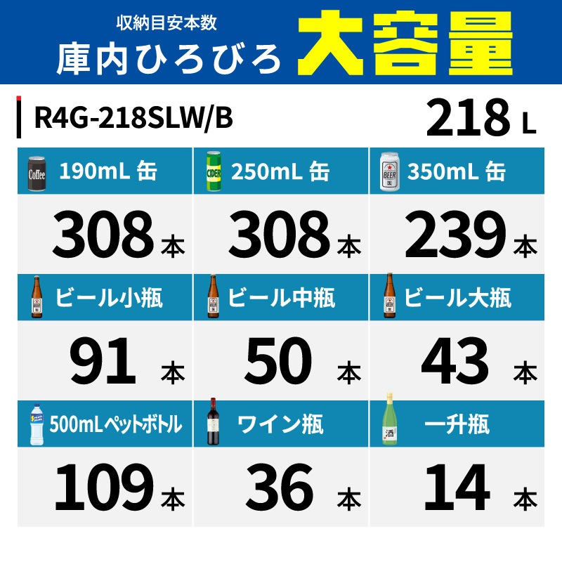 ��ޥ��� 4�̥��饹��¢���硼������ �ե����������� �緿 218L R4G-218SLW �ۥ磻�� - ��̳����¢�� - ������ : 520��485��1618(mm) - ��ǽ : 2��12�LED�������������� �Υ�ե���