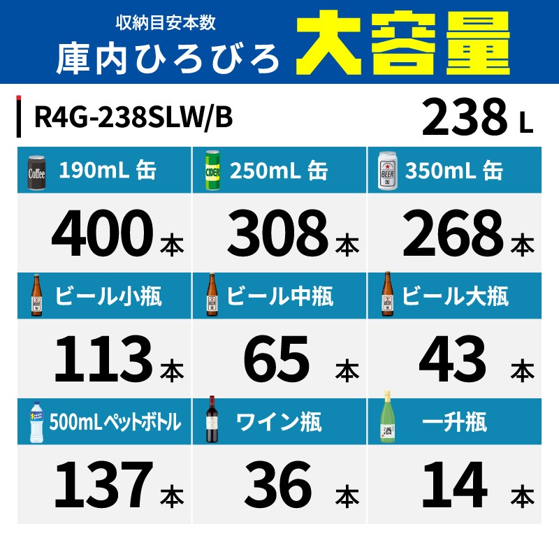 ��ޥ��� 4�̥��饹��¢���硼������ �ե����������� �緿 238L R4G-238SLW �ۥ磻�� - ��̳����¢�� - ������ : 520��485��1718(mm) - ��ǽ : 2��12�LED�������������� �Υ�ե���