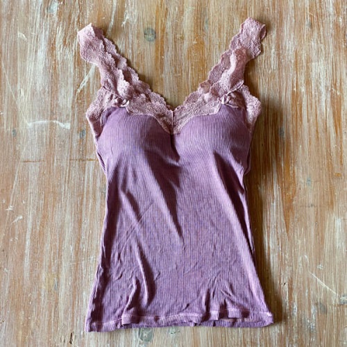 絹糸紡　シルク キャミソール「テレコリブ×レース」　草木染め　8葵【ネコポス不可】