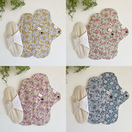 【お得なセット価格】オーガニック布ナプキン［おりもの・軽い日〜普通の日用］ 一体型３サイズ3枚セット（防水あり）オーガニックコットンニット　可愛い花柄【ネコポス可】