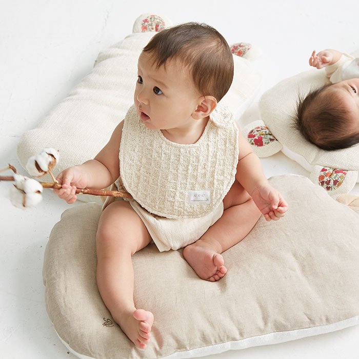 【アウトレット】無農薬和綿ガラ紡ワッフル ベビースタイ　草木染め【ネコポス可】