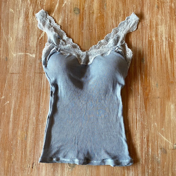 絹糸紡　シルク キャミソール「テレコリブ×レース」　草木染め　15宵涼み（よいすずみ）【ネコポス不可】