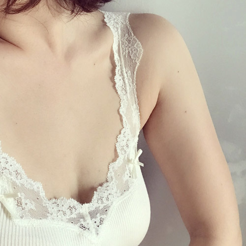 絹糸紡　シルク キャミソール「テレコリブ×レース」　草木染め　18墨黒【ネコポス不可】