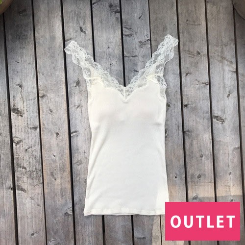 ［アウトレット］絹糸紡シルク キャミソール「テレコリブ×レース」　月白(染なし)　汚れ【ネコポス不可】