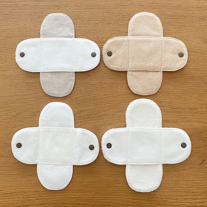 おりものライナー (ミニ)４種類の生地(防水布なし) 4枚セット Reicarino∞bon　オーガニックリネン　ブラウンネル　コットンパイル　国産シルク　【ネコポス可】