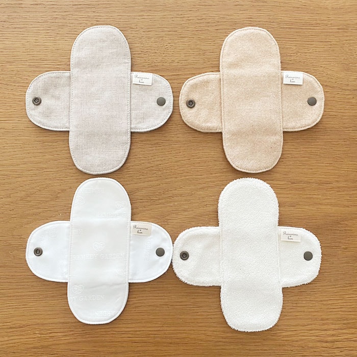 おりものライナー (ミニ)４種類の生地(防水布なし) 4枚セット Reicarino∞bon　オーガニックリネン　ブラウンネル　コットンパイル　国産シルク　【ネコポス可】