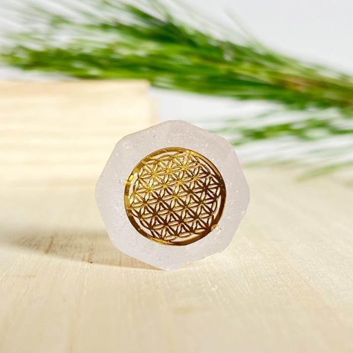 ［受注商品］神様の浄化盛り塩 プレミアム(小)交換不要 フラワーオブライフ パワーストーン入 八角形 1個単品販売【ネコポス不可】