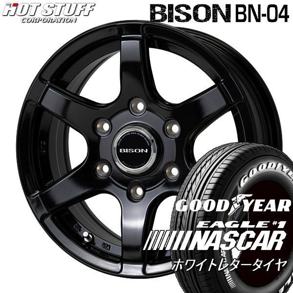 NV350 キャラバン 送料無料 バイソン BN-04 メタリックブラック 195/80R15 107/105N グッドイヤー イーグル ナスカーPLUS ホワイトレター