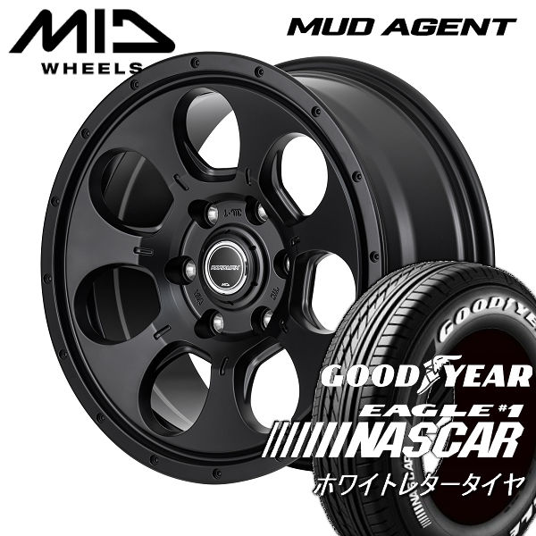 送料無料 NV350 キャラバン MUD AGENT ブラック 195/80R15 107/105L グッドイヤー イーグル ナスカーPLUS ホワイトレター 荷重対応