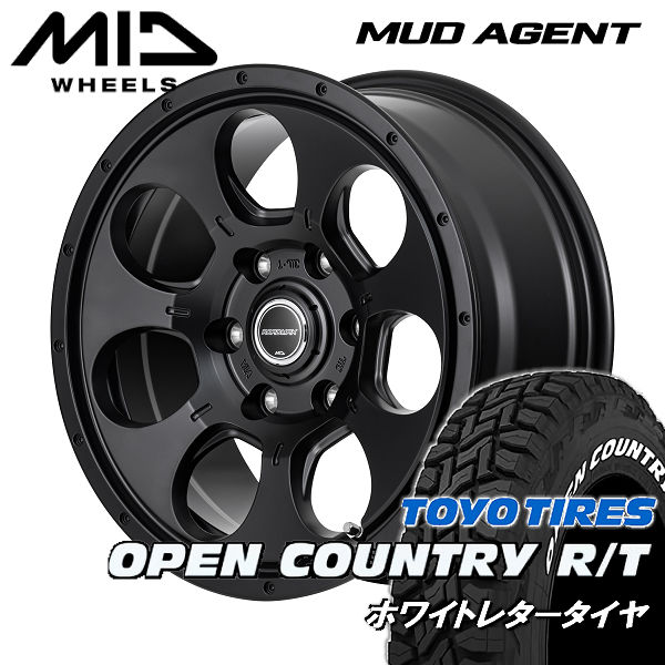 送料無料 200系ハイエース MUD AGENT セミグロスブラック 215/65R16 荷重対応 TOYO オープンカントリーRT ホワイトレター