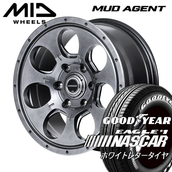 送料無料 200 ハイエース マッドエージェント MUD AGENT 215/65R16 荷重対応 グッドイヤー イーグル ナスカー PLUS ホワイトレタータイヤ