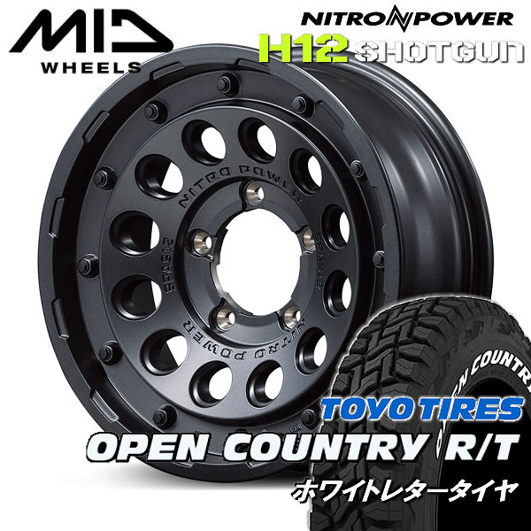 送料無料 ジムニーシエラ MID ナイトロパワー H12 SHOTGUN バレルブラック 215/65R16 TOYO オープンカントリーRT ホワイトレター