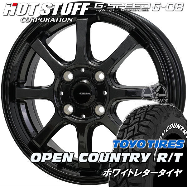 送料無料 キャスト デリカミニ ハスラー タント ファンクロス ekクロス 等 軽自動車 165/60R15 TOYO オープンカントリー R/T ホワイトレタータイヤ ホイール4本セット G・SPEED G-08 メタリックブラック