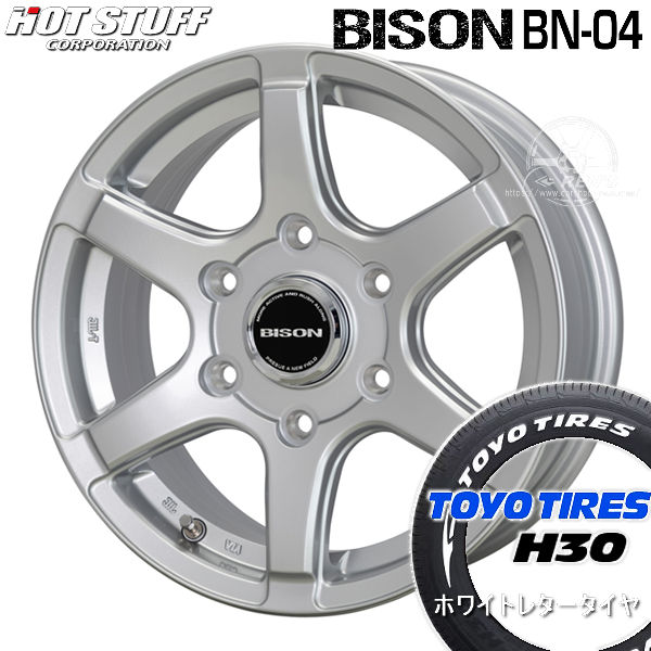 NV350 キャラバン 送料無料 ■バイソン BN-04 ■シルバー ■195/80R15 107/105N ■TOYOタイヤ H30 ホワイトレター