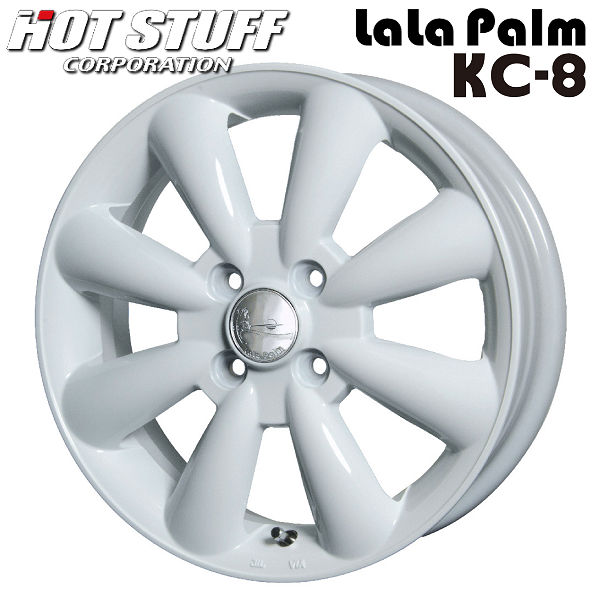 送料無料 タント ワゴンR ウェイク スペーシア エブリイ 軽自動車 ララパームKC-8 ホワイト 14インチ 4.5J +43 PCD:4-100 アルミホイール4本セット