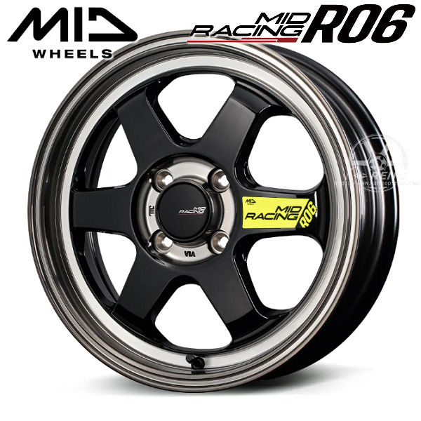 送料無料 N-VAN アトレー クリッパー 等 軽自動車 MID レーシング R06 ブラッククリアポリッシュ 165/50R15 ヨコハマ タイヤ4本セット