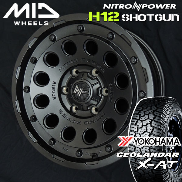 送料無料 レクサスLX レクサスGX MID NITRO POWER ナイトロパワー H12 SHOTGUN バレルブラック (BBK) ヨコハマ ジオランダー X-AT 275/70R18 オールテレーン タイヤ 4本セット