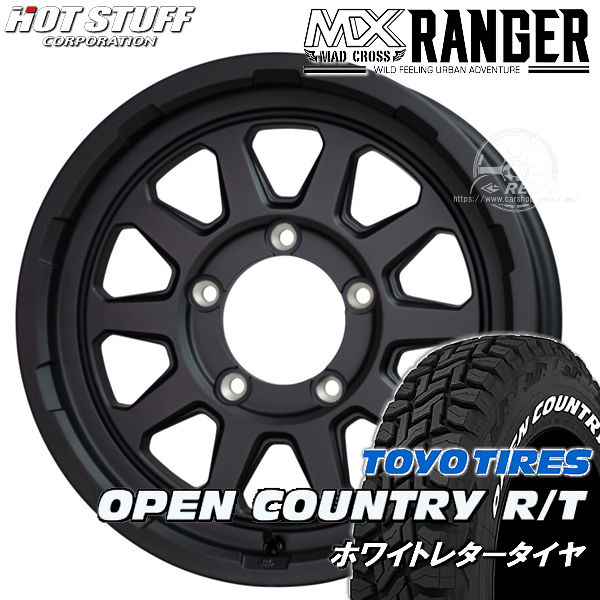 送料無料 ジムニー マッドクロス レンジャー マットブラック TOYOタイヤ オープンカントリー R/T ホワイトレター 185/85R16 4本タイヤホイールセット