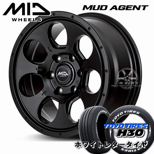 送料無料 200系 ハイエース MID MUD AGENT セミグロスブラック 215/65R16 TOYO トーヨー H30 荷重対応 ホワイトレタータイヤ タイヤ ホイール4本セット