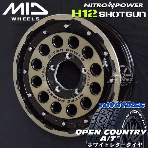 ジムニー 送料無料 MID ナイトロパワー H12 SHOTGUN ブラッククリアマシニング 215/70R16 100T TOYO オープンカントリー A/T3 オールテレーン ホワイトレター タイヤ