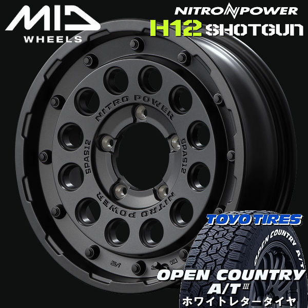 ジムニー 送料無料 MID ナイトロパワー H12 SHOTGUN バレルブラック 215/70R16 100T TOYO オープンカントリー A/T3 オールテレーン ホワイトレター タイヤ