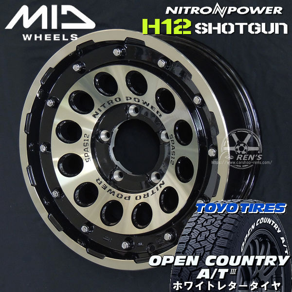 ジムニー シエラ ノマド 送料無料 MID ナイトロパワー H12 SHOTGUN ブラッククリアマシニング 215/70R16 100T TOYO オープンカントリー A/T3 オールテレーン ホワイトレター タイヤ