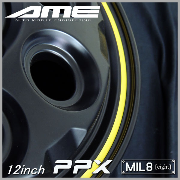 送料無料 軽トラック ハイゼット キャリー N-VAN等 PPX MIL:8 セミグロスブラックイエローライン 145R12C 80/78N A/T オールテレーン ホワイトレター タイヤ 荷重対応 タイヤセット