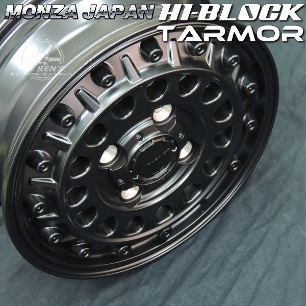送料無料 プロボックス MONZA HI-BLOCK TARMOR ハイブロック ターマー（4H PCD100） サテンブラック 165/80R14 97/95N TOYO オープンカントリーR/T ホワイトレター タイヤ
