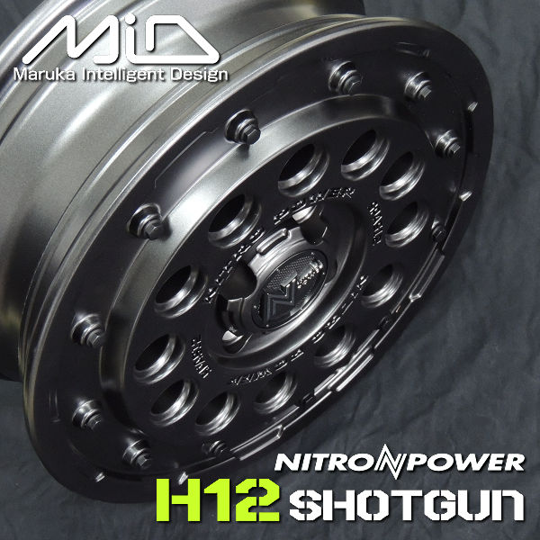 送料無料 軽自動車全般などに MID ナイトロパワー H12 SHOTGUN ﾊﾞﾚﾙﾌﾞﾗｯｸ 14inch 4.5J +45 4H PCD100 新品アルミホイール4本セット